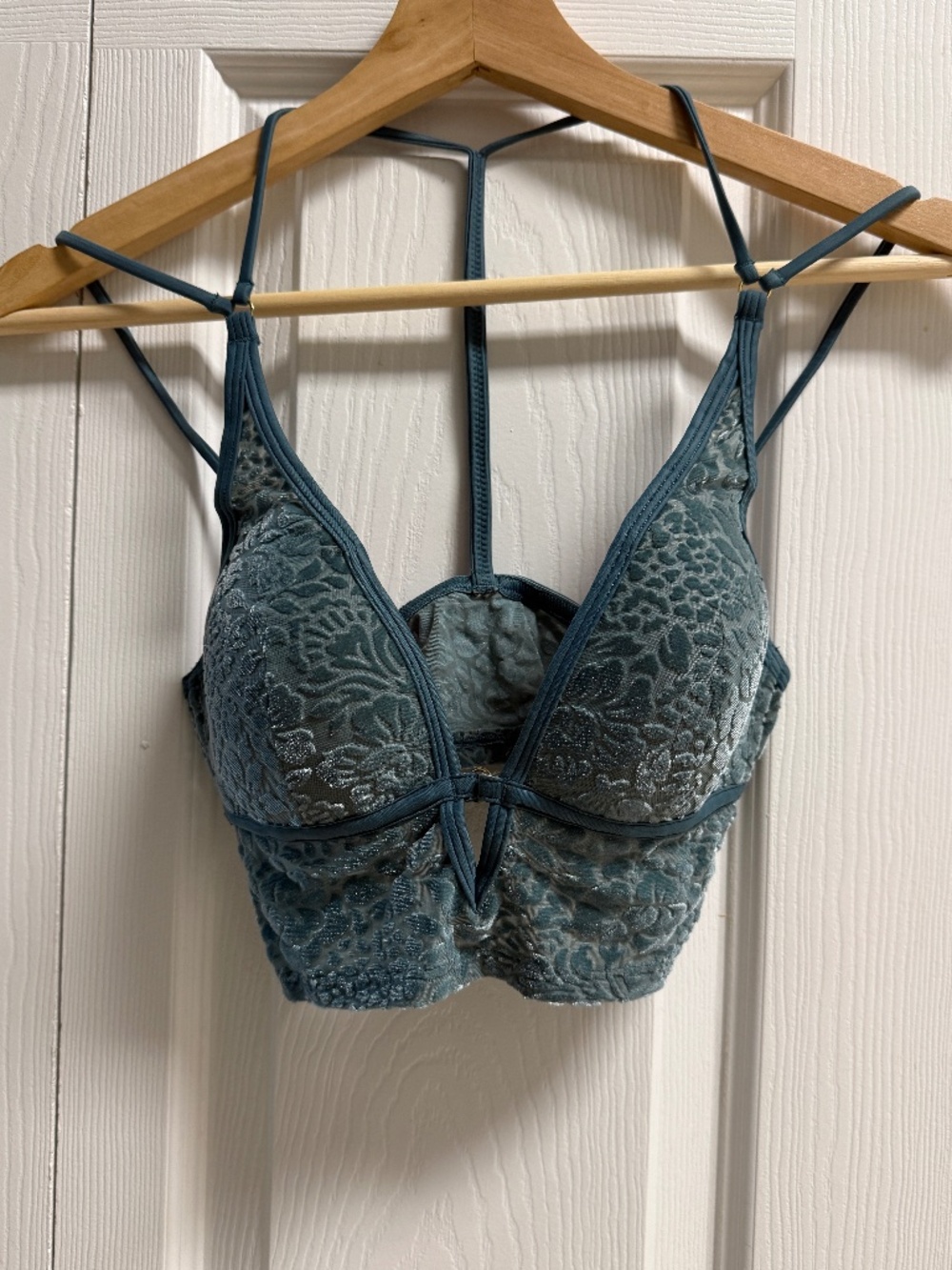 Victoria’s Secret PINK Teal Velvet Floral Bralette Racerback Bra